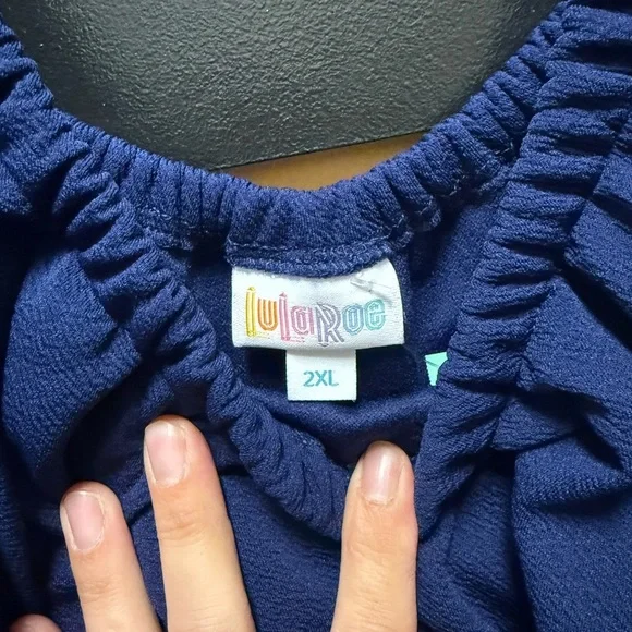 LuLaRoe Cici Ruffle Neck Stretch Dress Blue Size 2XL - Picture 2 of 3